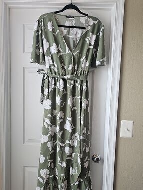 BloomChic Olive and White Floral Wrap Maxi Dress